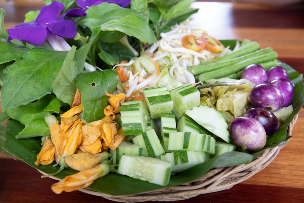vegetable salad on brown wooden plate