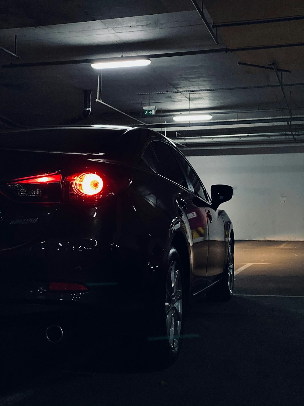 black car in a garage