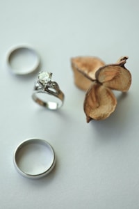 silver ring beside brown nuts