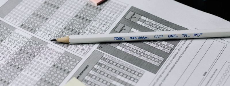 a pencil lying on a scan-tron quiz paper