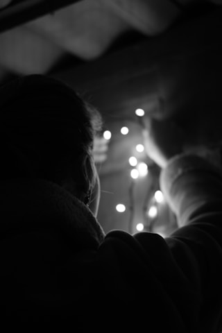 Two young entrepreneurs setting up Christmas lights on a house.