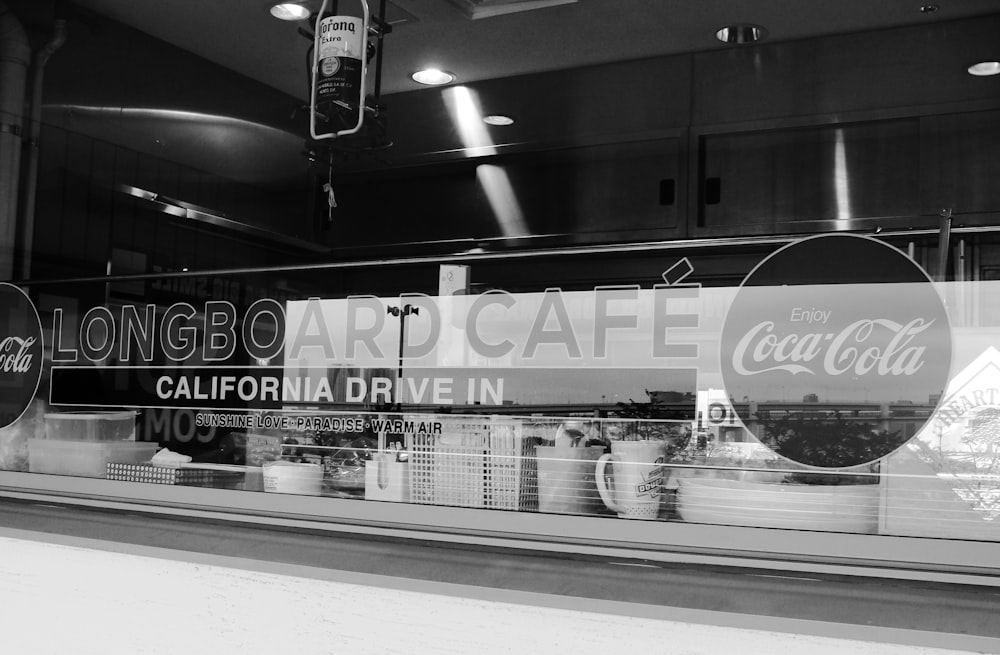 grayscale photo of UNKs coffee shop