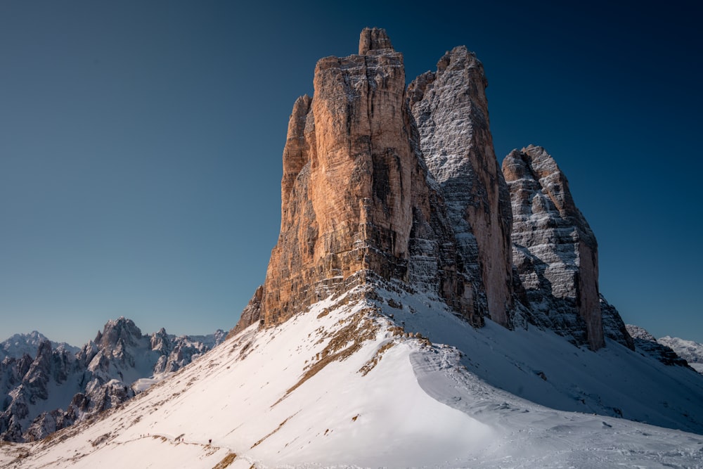 brown rock formation on snow covered ground during daytime