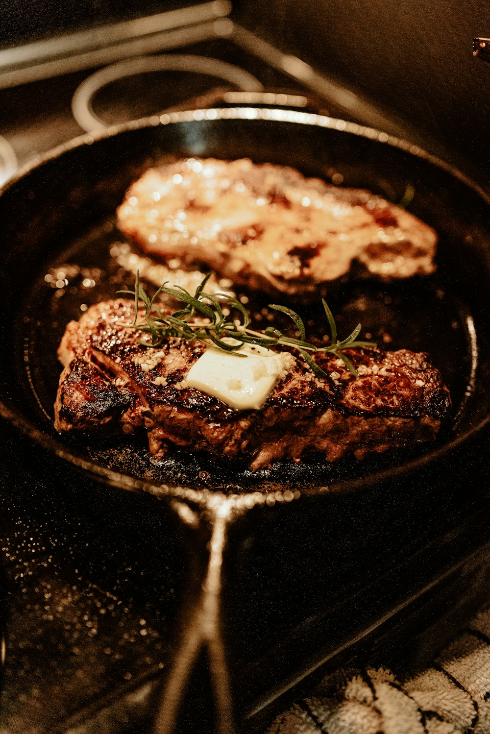 cooked food on black pan