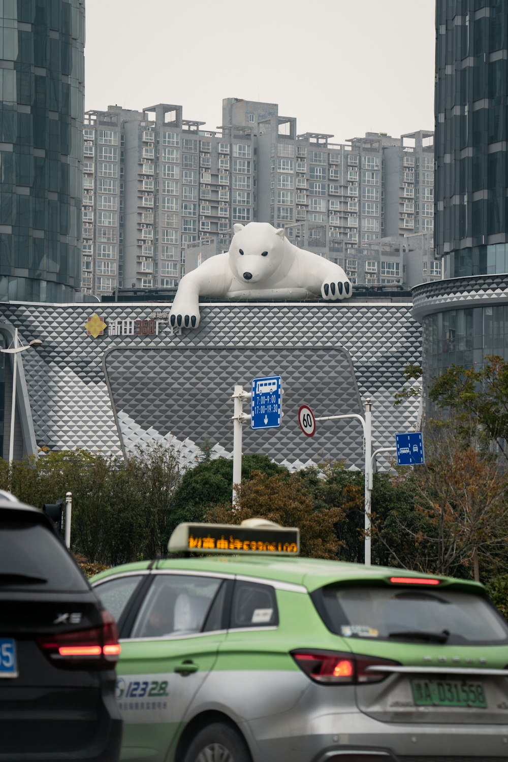 oso polar blanco en valla metálica gris