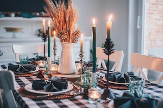 white candles on round table