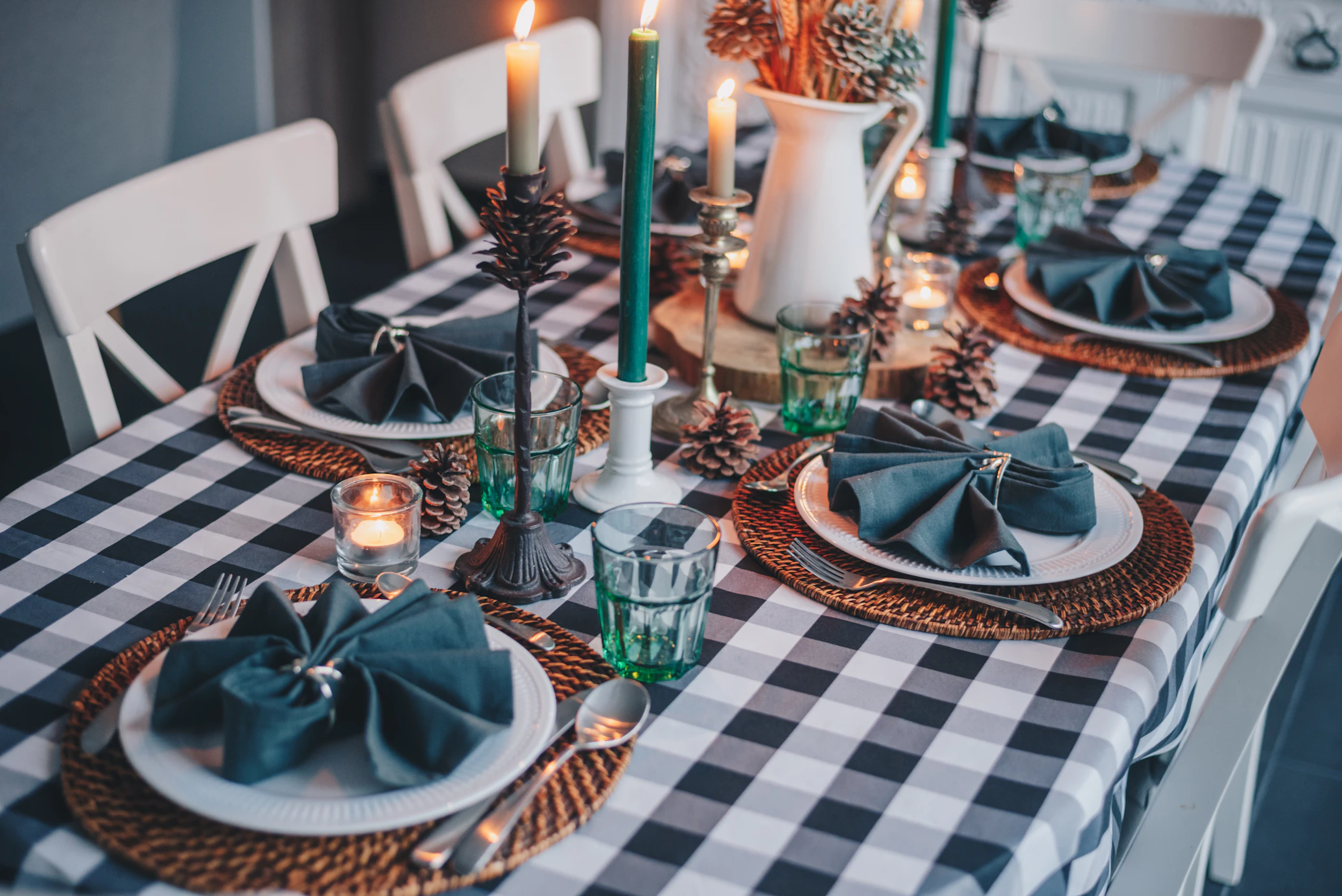 gala dinner setup with rented round tables and linens for a corporate event in San Diego