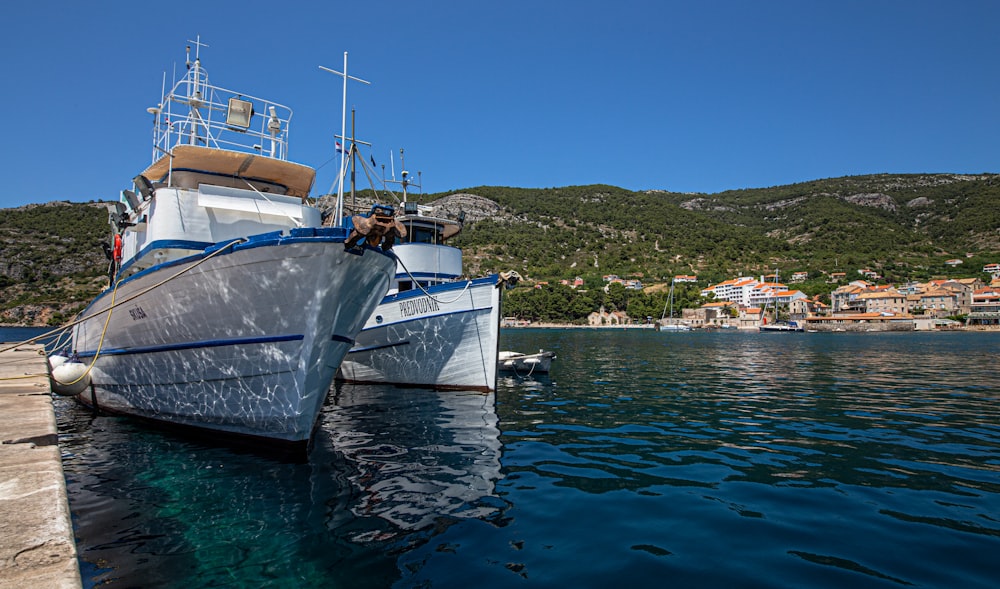 Barco blanco y azul en el agua durante el día