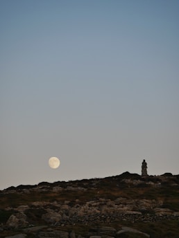 A mystical landscape with a full moon and stars.