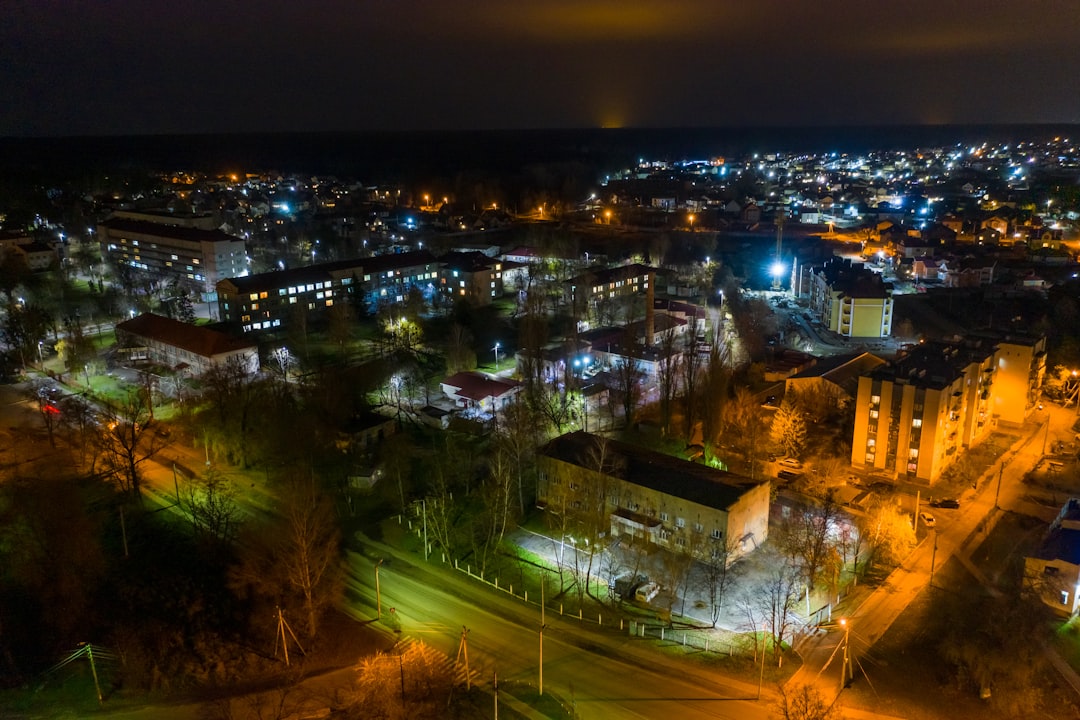 aerial view of city during night time