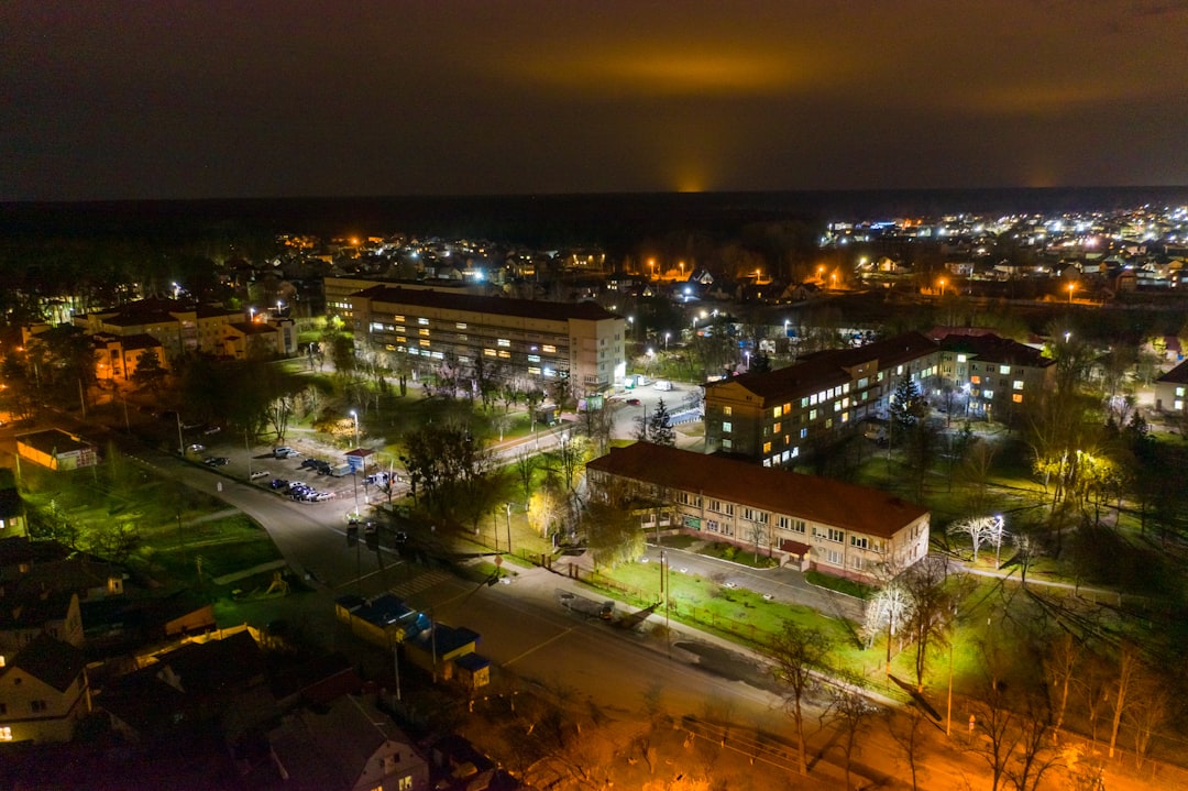 aerial view of city during night time