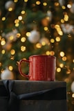 A beautifully wrapped mug gift set displayed with decorative elements.