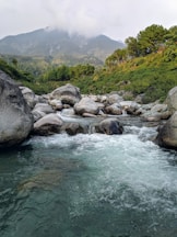 green grass and gray rocks beside river during daytime