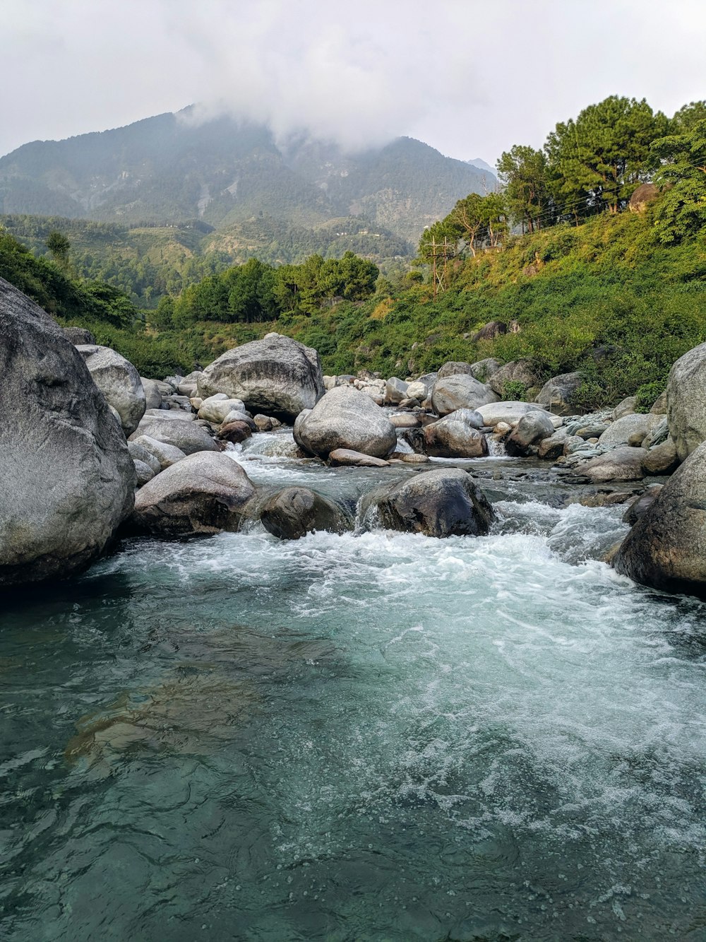 green grass and gray rocks beside river during daytime