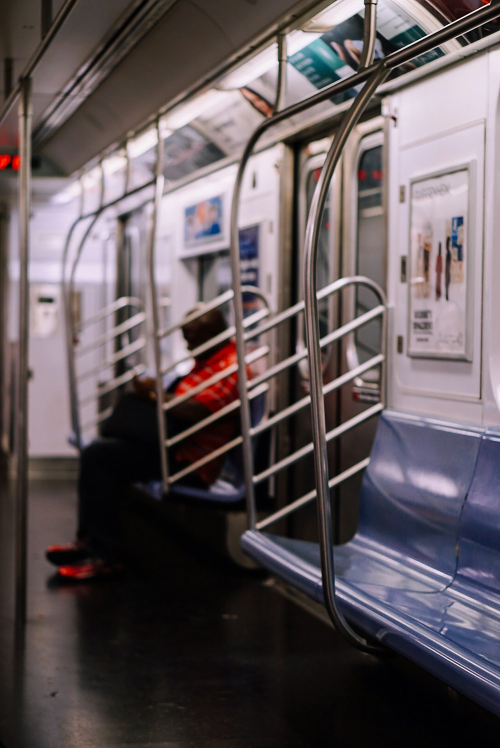 white and blue train seats