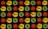 A repeated pattern of mushrooms displayed in alternating colors: yellow, green, and red. Each mushroom is shown in a grid layout against a dark background, highlighting the vibrant colors and textures of their caps and gills.
