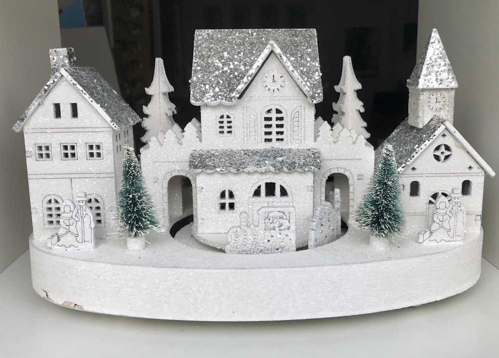 white and gray house miniature