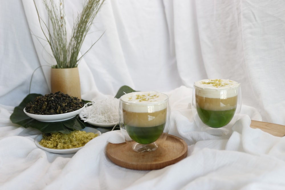 white ceramic bowl with green liquid