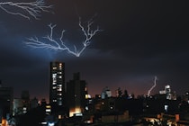 city skyline during night time