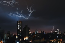 city skyline during night time