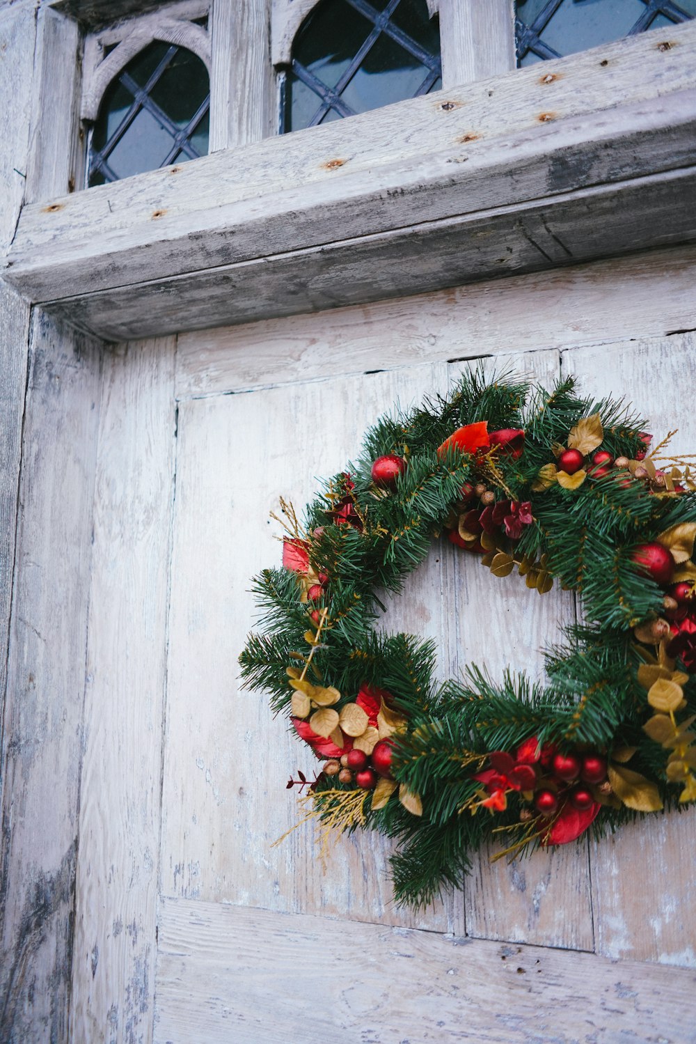 red and green floral wreath