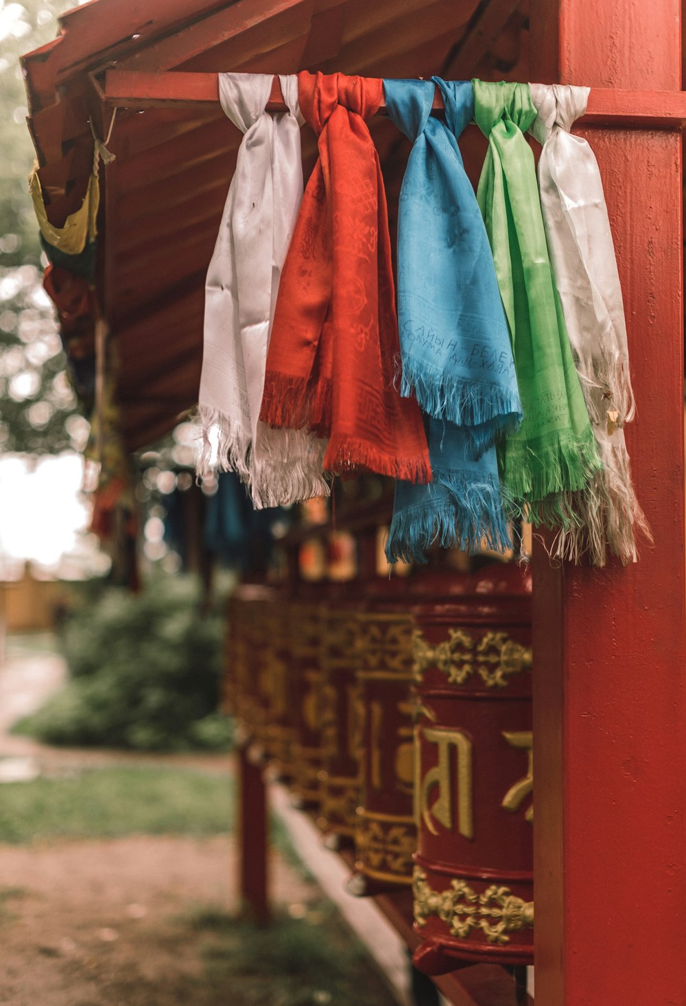 red blue and green textile