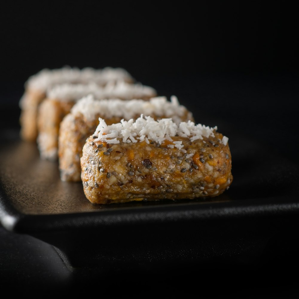 brown bread on black tray