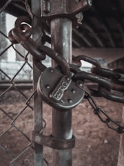 Close-up of a sturdy commercial garage gate with secure locking mechanisms.
