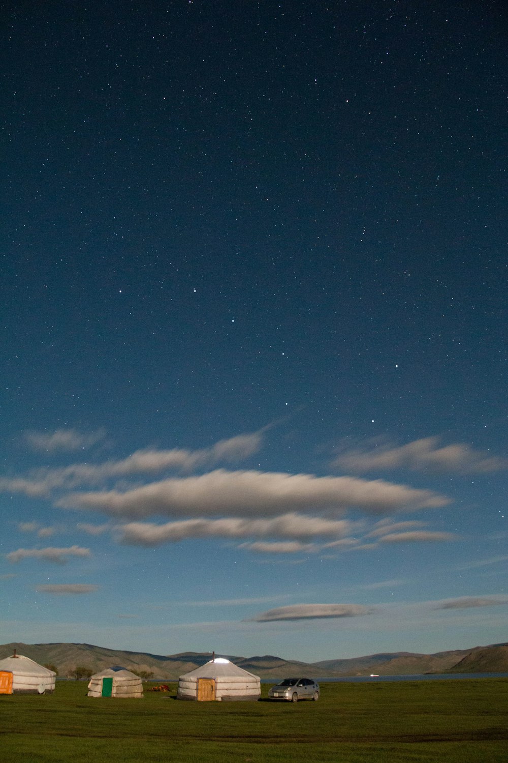 blue and white cloudy sky during night time