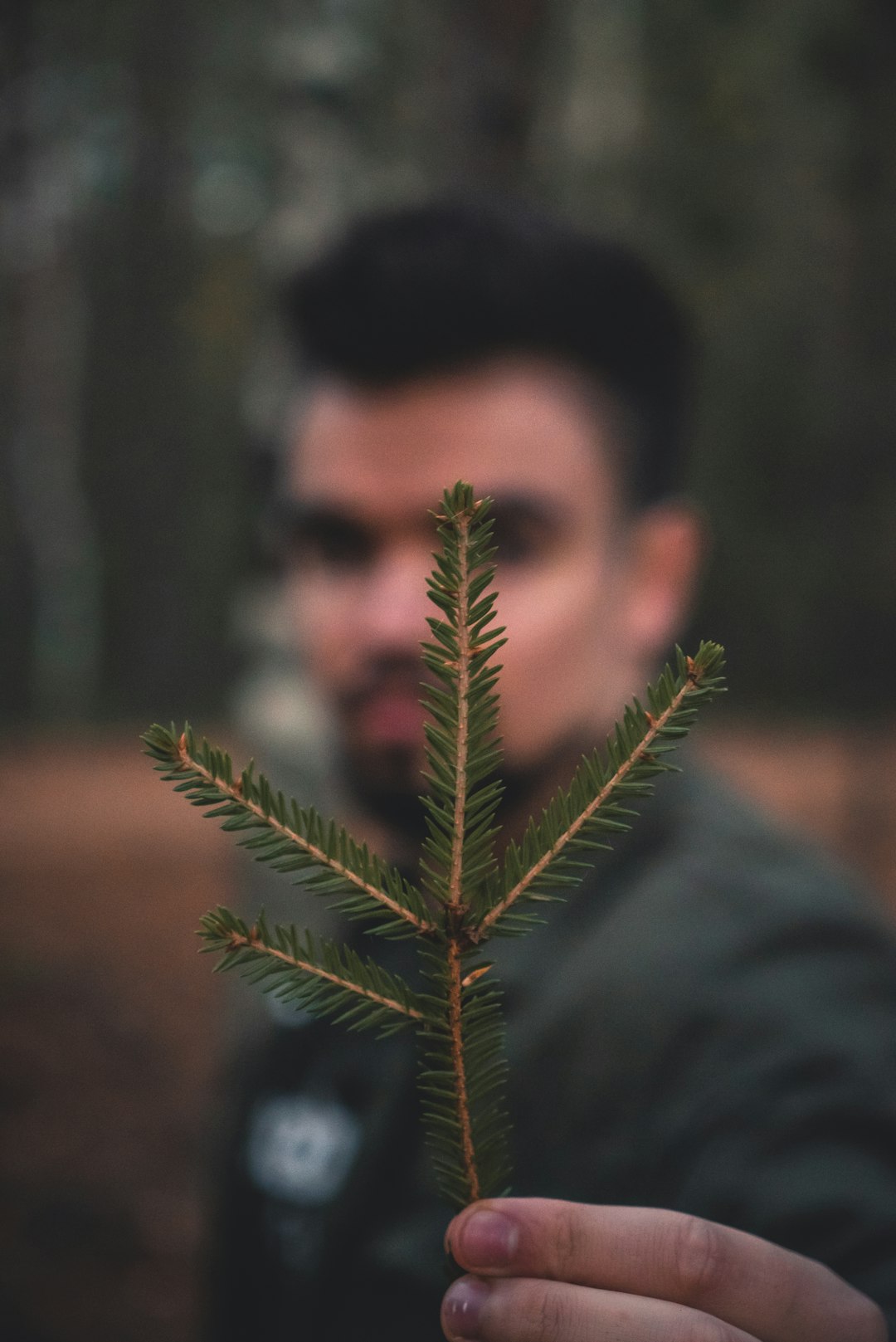 man in gray hoodie holding green leaf