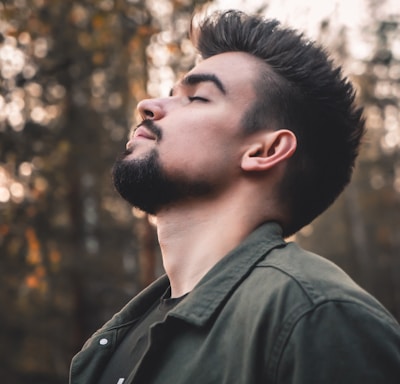 man in black leather jacket