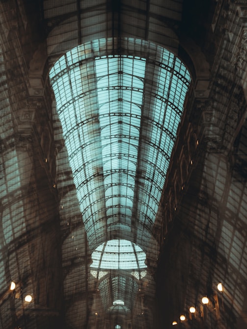 black metal framed glass ceiling