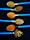 Five blue-handled spoons arranged horizontally on a dark background. Each spoon contains different spices and ingredients: ground coriander, ground cumin, turmeric, fennel seeds, red chili powder, and whole spices like cinnamon and cardamom. The vibrant colors of the spices contrast against the sleek blue of the spoons.