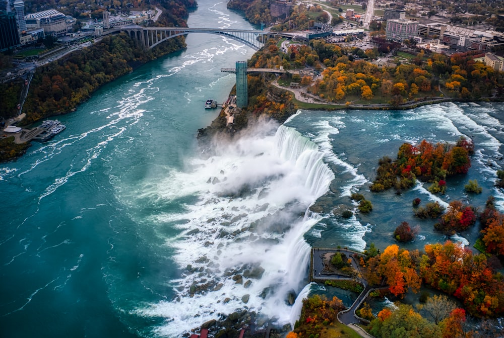 aerial view of water falls