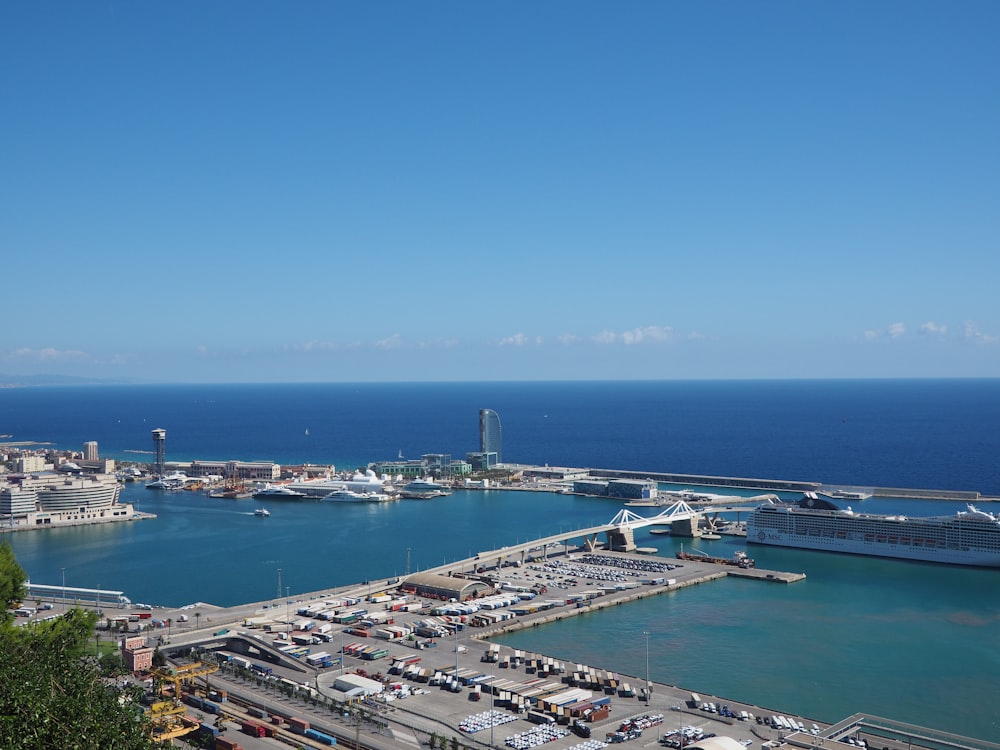 aerial view of city buildings near body of water during daytime