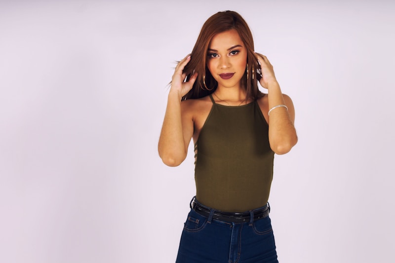 Sexy Polish babe in black top and denim shorts