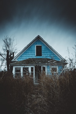 white and blue wooden house