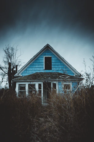 white and blue wooden house