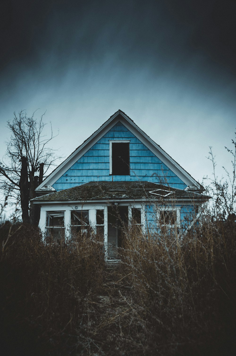 white and blue wooden house