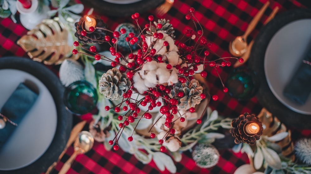 red and white plaid textile