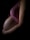 Side profile of a pregnant woman wearing a pink top, gently cradling her belly with one hand. The image is dimly lit, highlighting the curves and contours of the belly, with visible stretch marks.