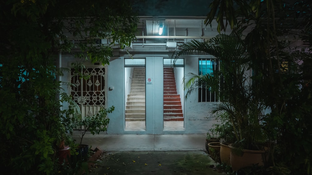 white and red wooden door