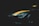 The image captures a sleek, metallic sports car with a prominent yellow racing stripe running down its dark body. The focus is on the front part of the car, highlighting its headlight and grille detail against a dimly lit background that emphasizes its contours.