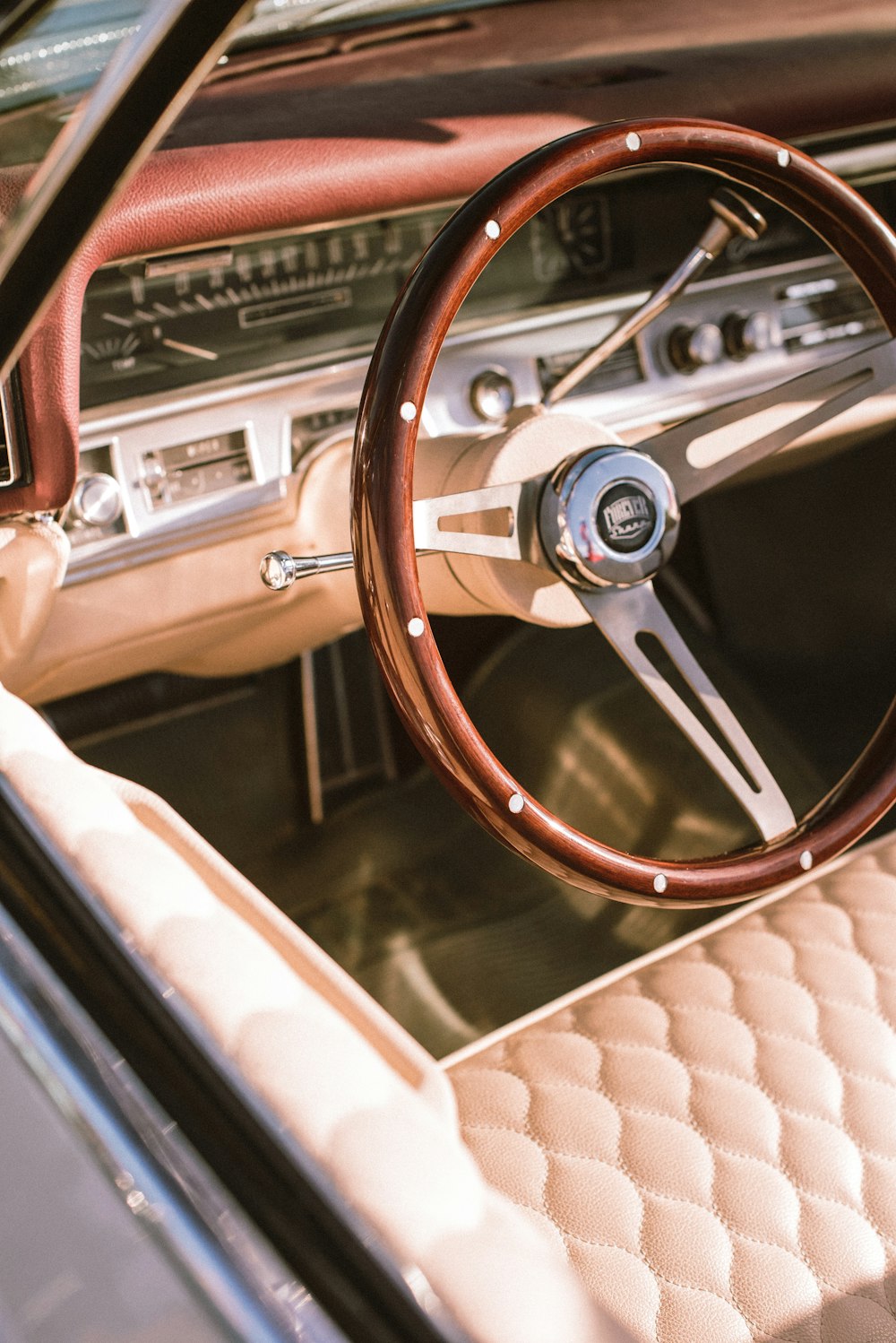 brown and silver steering wheel