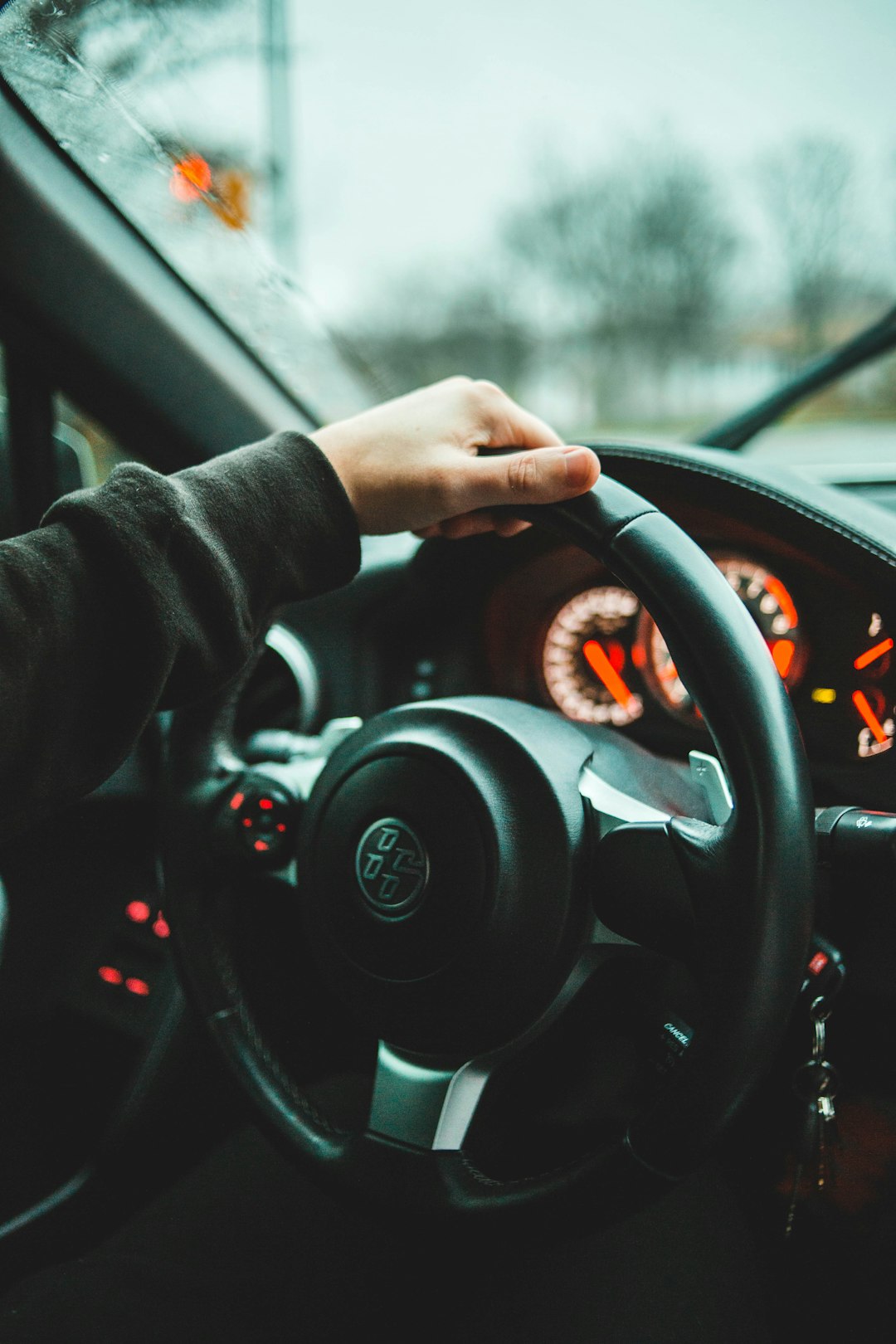 person holding black steering wheel