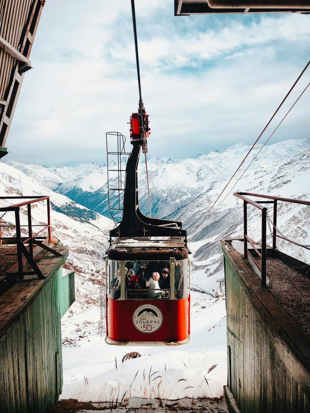 red and black cable car