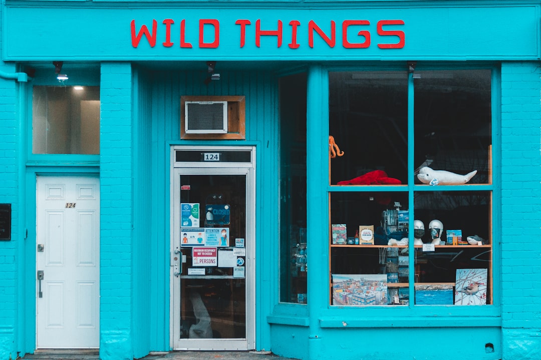 red and blue store front