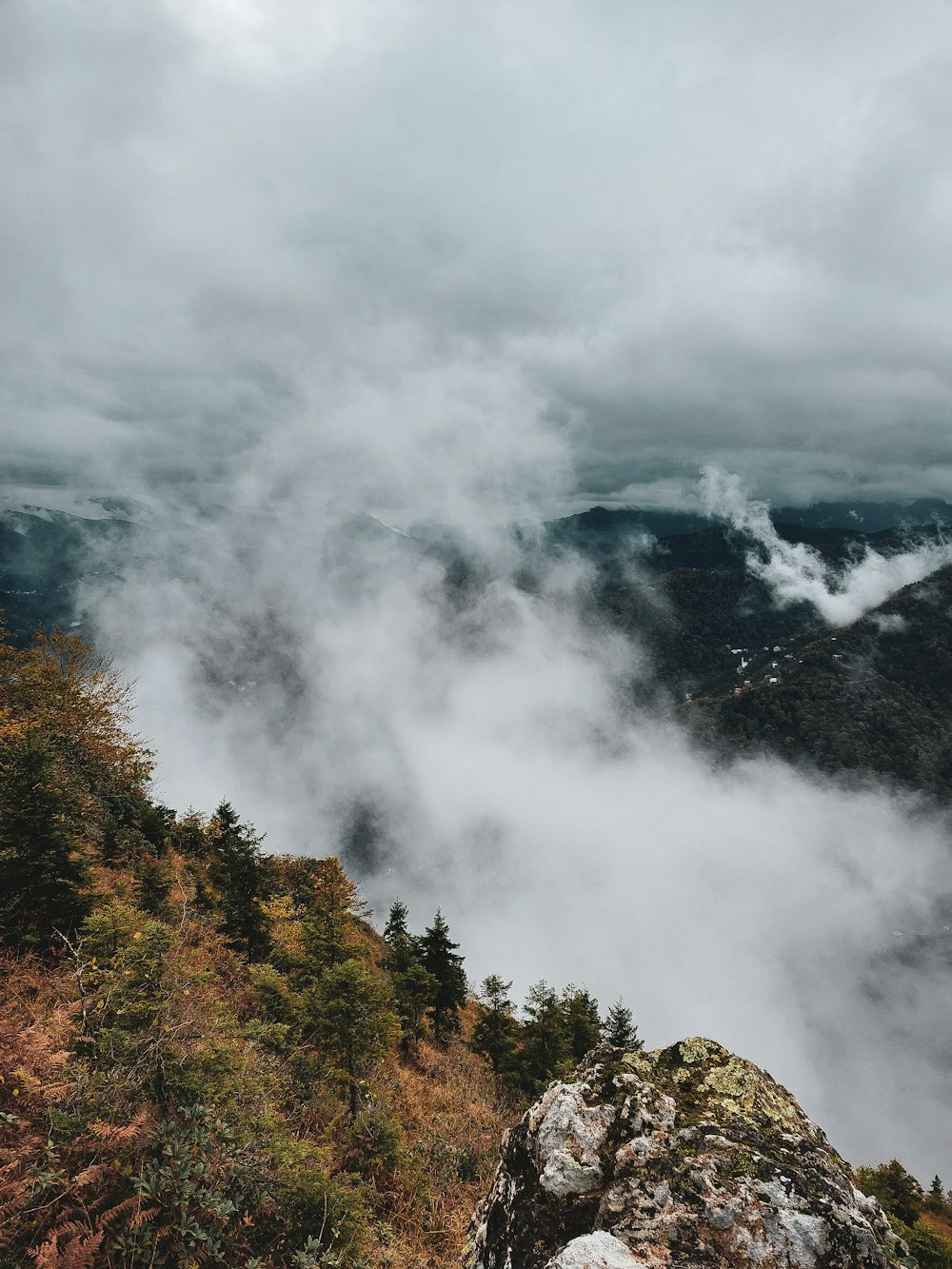 green trees on mountain under white clouds during daytime