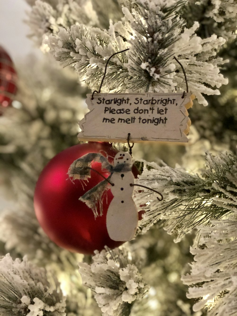 red and white christmas baubles