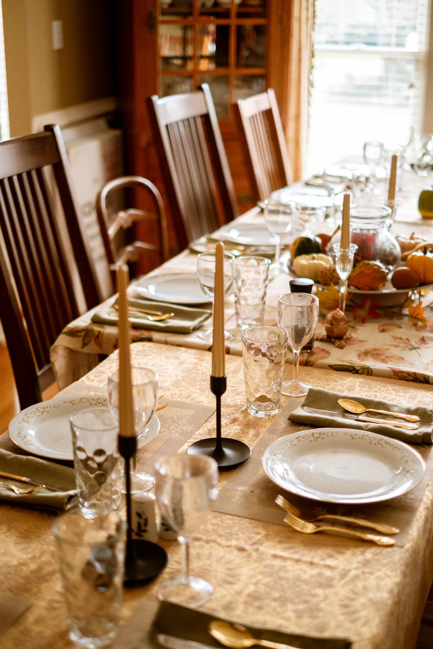 Warm Thanksgiving table prepared for a family gathering